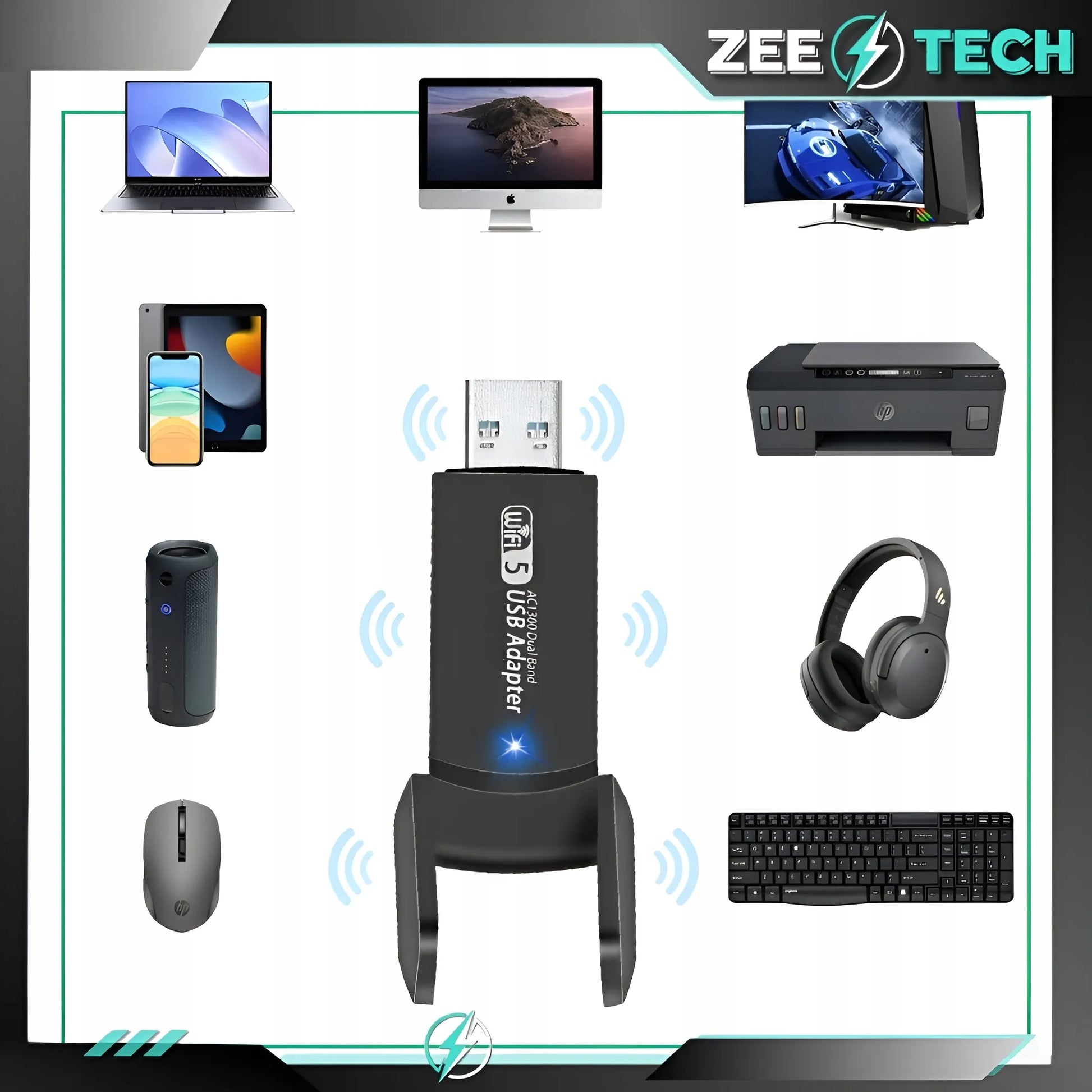 Wi-Fi tinklo plokštės adapteris USB 3.0 1300 Mbps 5 GHz 2 režimai AP