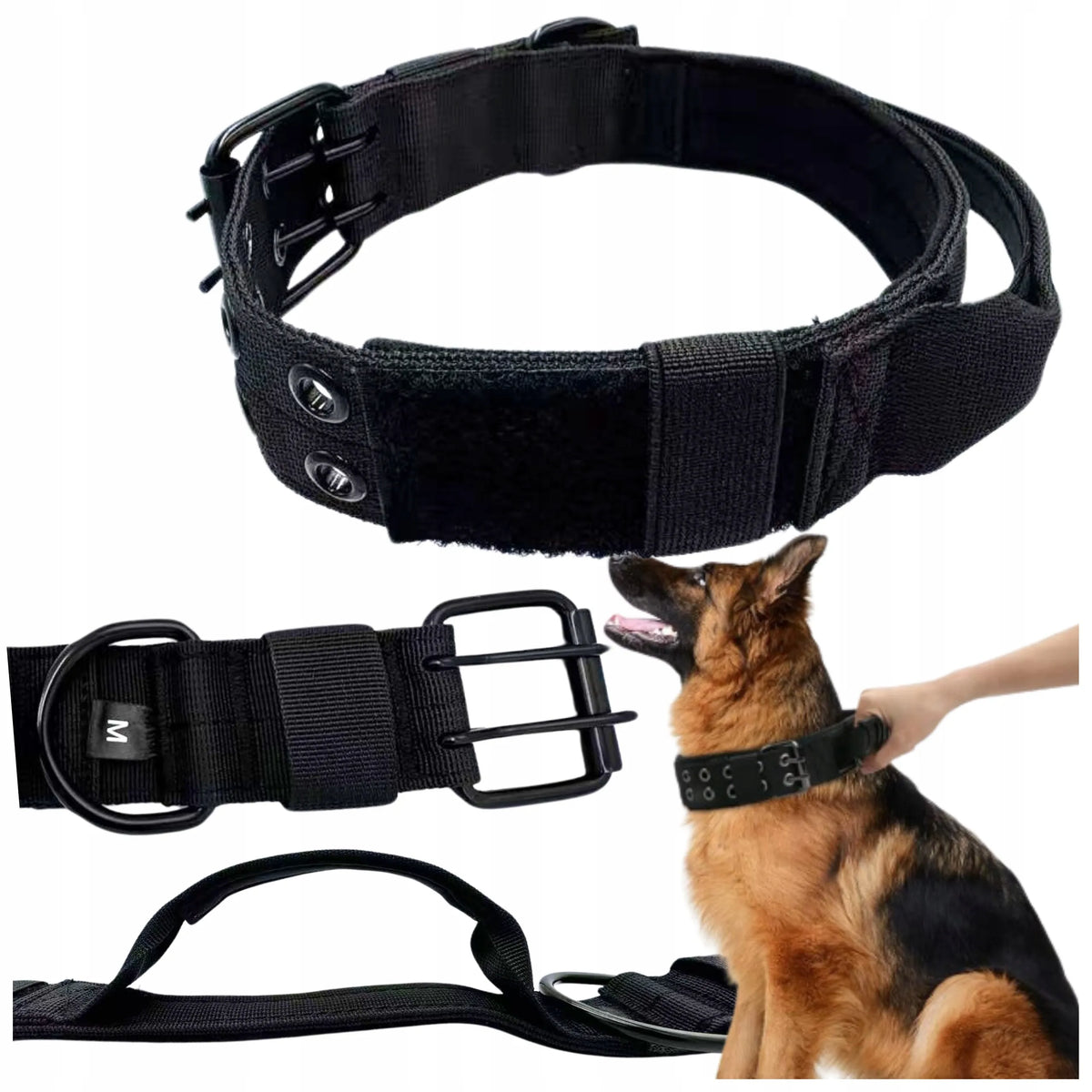 Wobell juodas reguliuojamas šuns antkaklis su rankena, platus ir tvirtas, XL, 54–64 cm