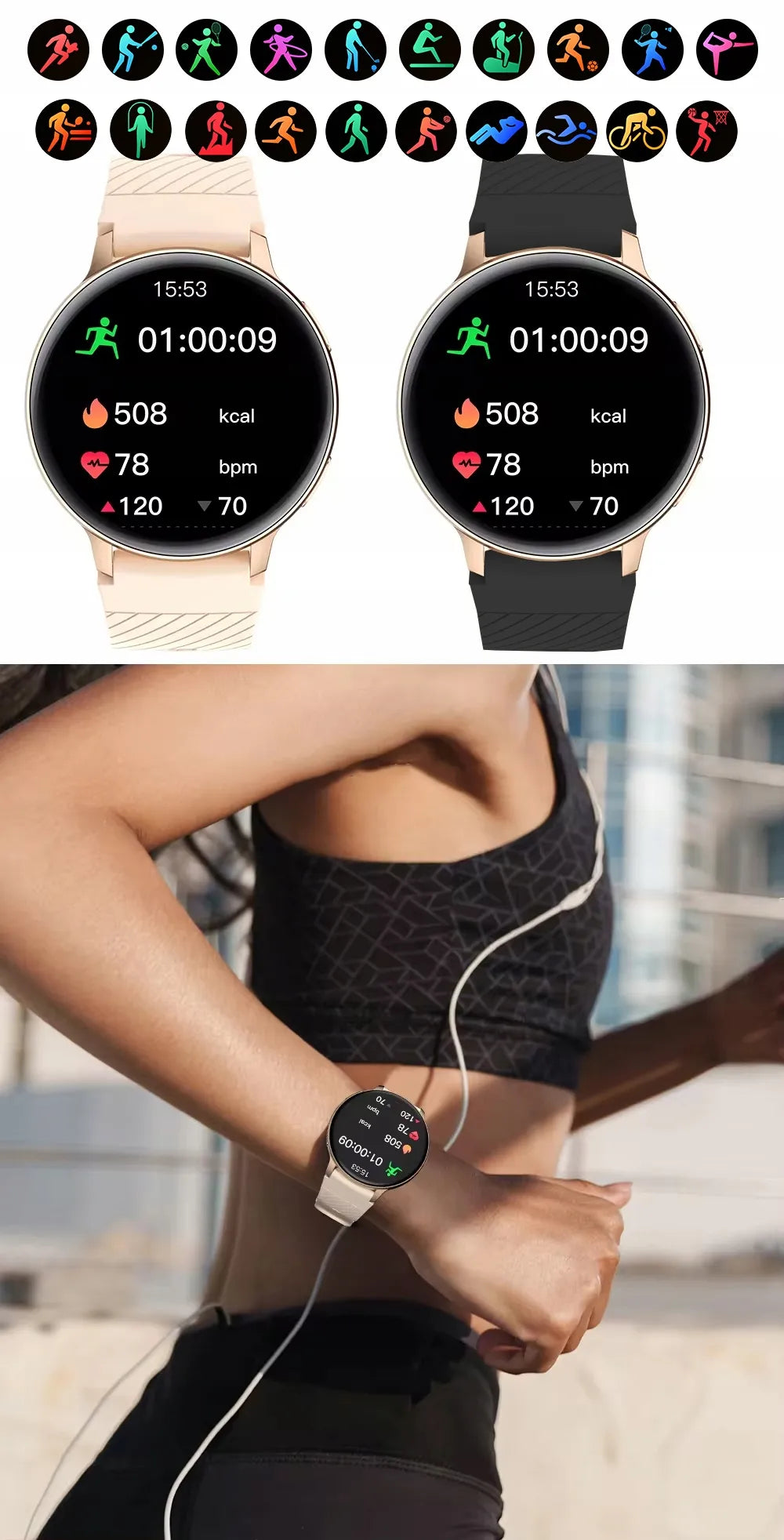 WonderWatch Sx5 moteriškas išmanusis laikrodis su skambučiais, pranešimais, pulso ir sporto funkcijomis
