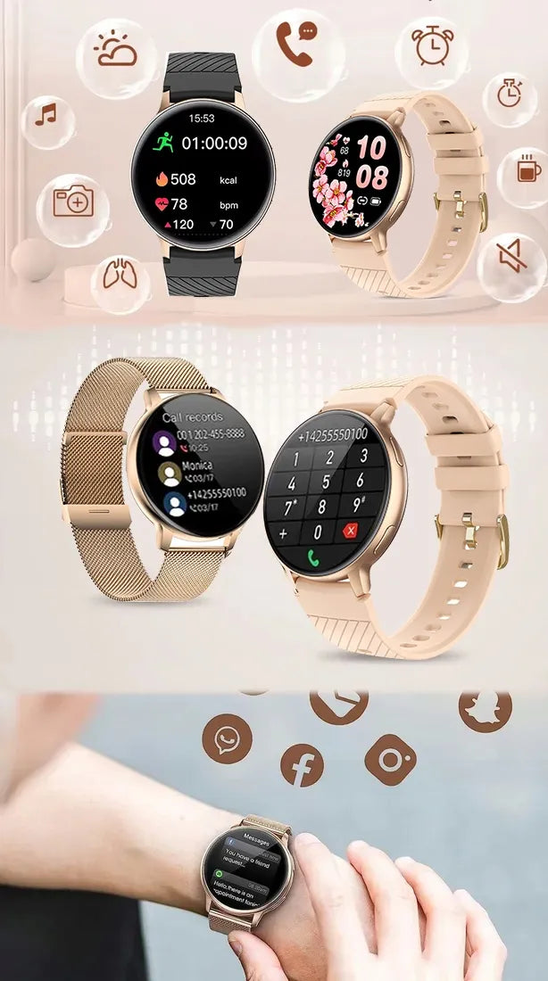 WonderWatch Sx5 moteriškas išmanusis laikrodis su skambučiais, pranešimais, pulso ir sporto funkcijomis
