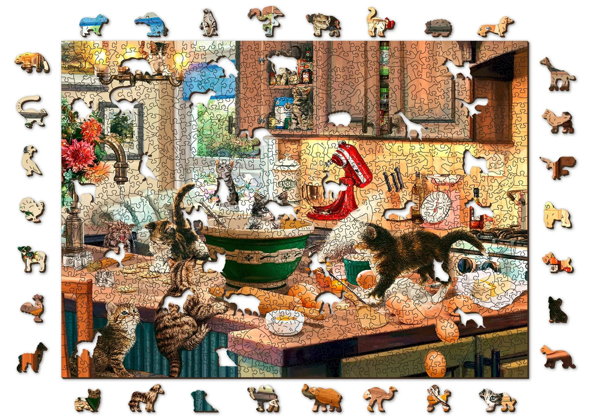 WoodenCity medinė dėlionė Kačių žaidimas virtuvėje 1000 dalių