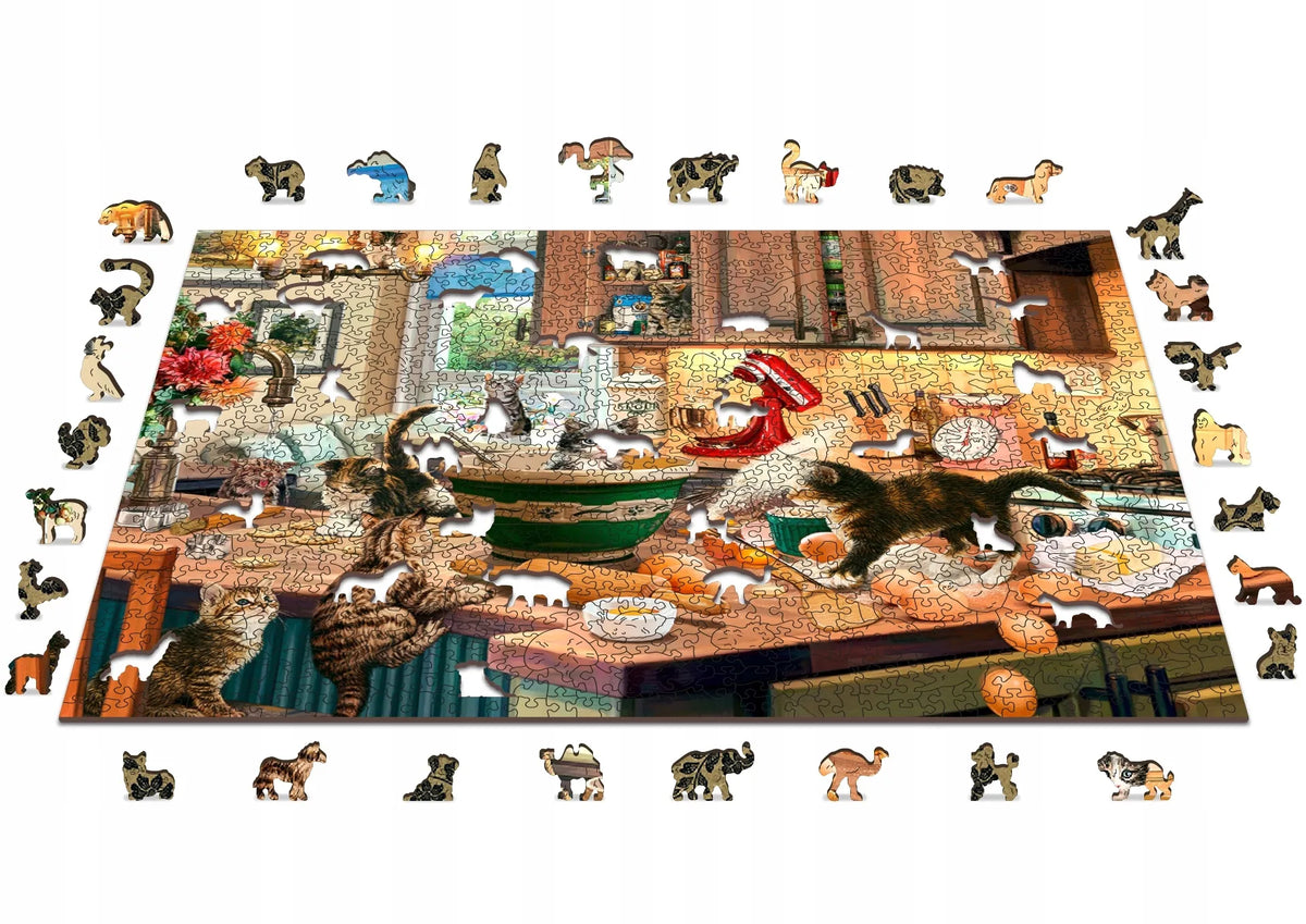 WoodenCity medinė dėlionė Kačių žaidimas virtuvėje 1000 dalių