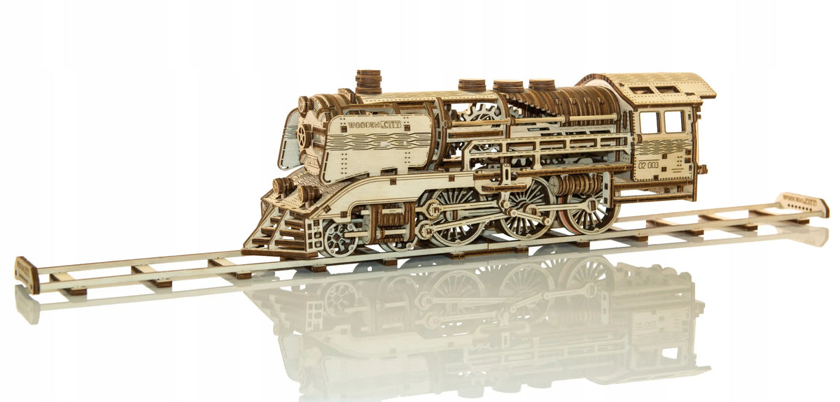 Wooden.City medinis mechaninis lokomotyvos modelis, 3D dėlionė, modeliavimas