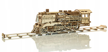 Wooden.City medinis mechaninis lokomotyvos modelis, 3D dėlionė, modeliavimas