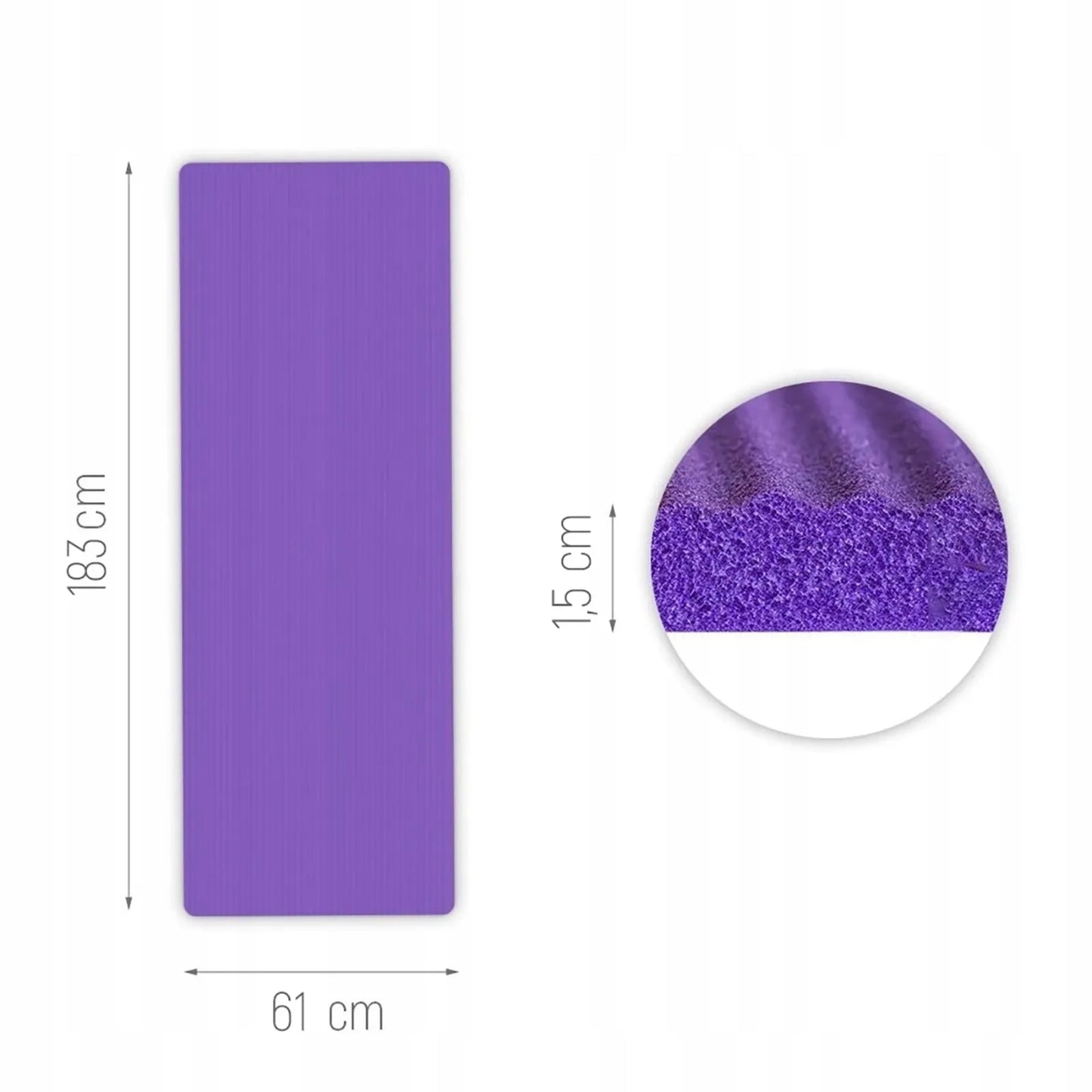 Wozinsky gimnastikos kilimėlis fitnesui, jogai ir pilatesui, NBR 1,5 cm, 183x61 cm, violetinis