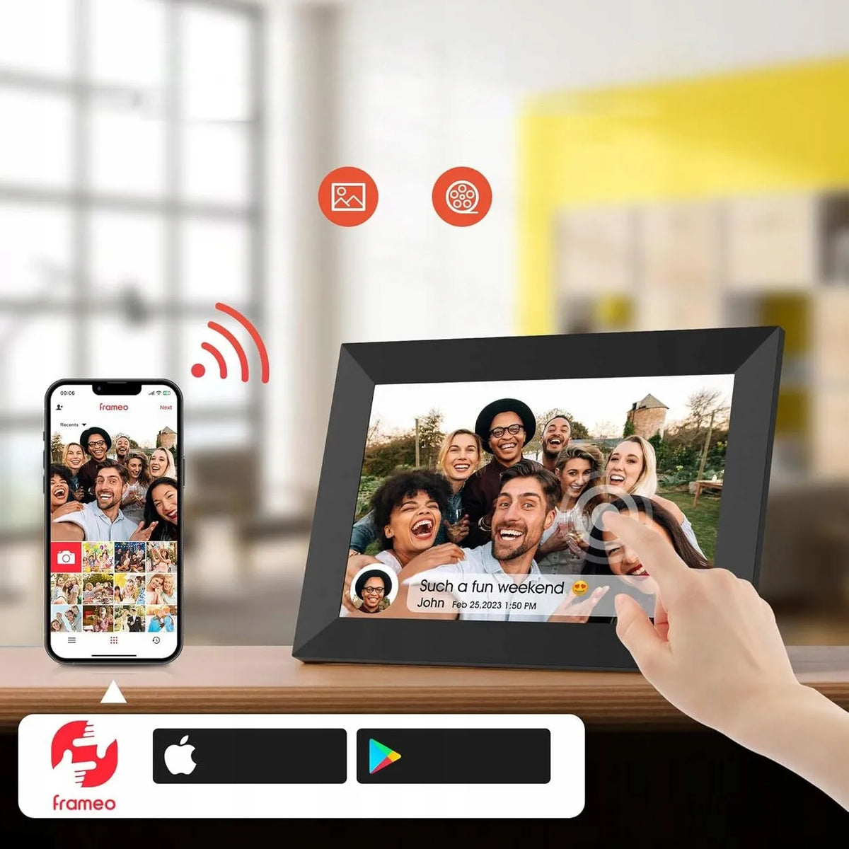 „Wozinsky“ skaitmeninis nuotraukų rėmelis 10,1″, jutiklinis IPS ekranas, „Frameo“, „Wi-Fi“, 32 GB, juodas