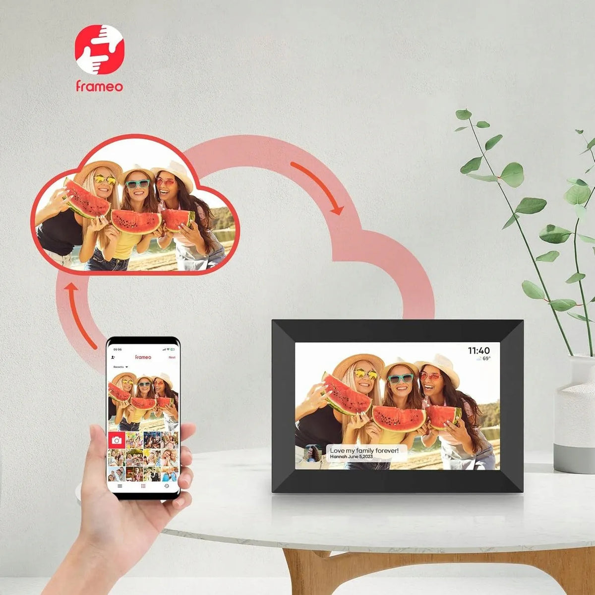 „Wozinsky“ skaitmeninis nuotraukų rėmelis 10,1″, jutiklinis IPS ekranas, „Frameo“, „Wi-Fi“, 32 GB, juodas