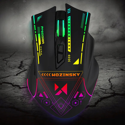 Wozinsky WMGB-3200 belaidė žaidimų pelė, RGB, 3200 dpi, 2,4 GHz, 400 mAh akumuliatorius, juoda