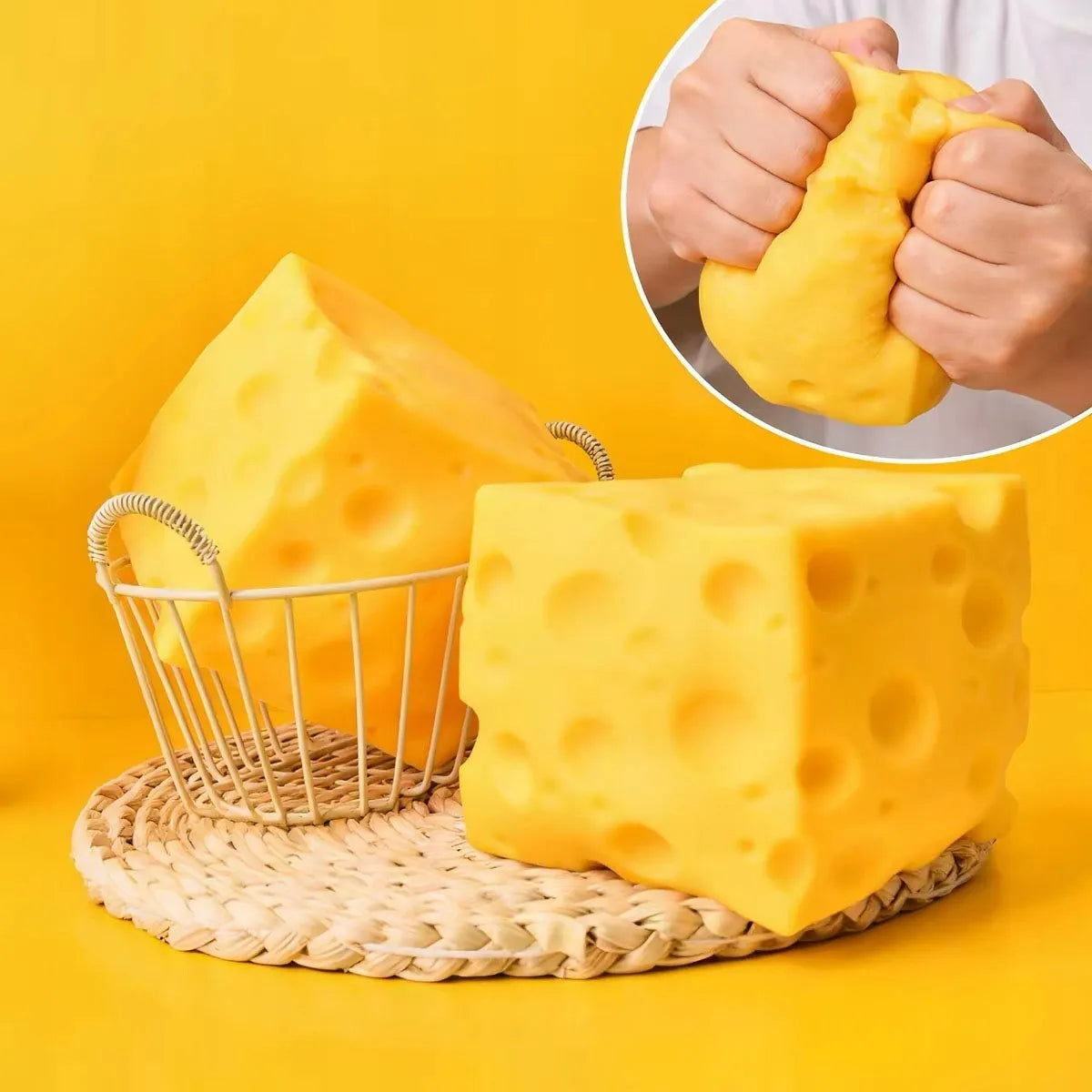 XXL antistresinis gniuždukas – didelis sūris, 10 cm, squishy žaislas