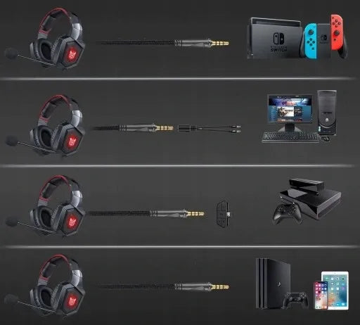 Žaidimų ausinės su mikrofonu RGB LED apšvietimu patogios