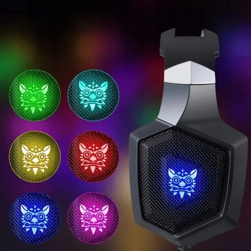 Žaidimų ausinės su mikrofonu RGB LED apšvietimu patogios