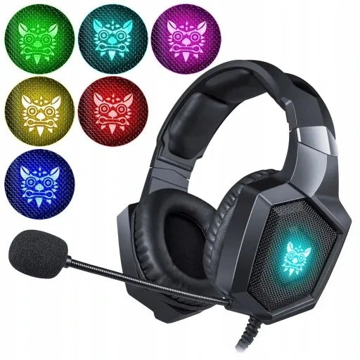 Žaidimų ausinės su mikrofonu RGB LED apšvietimu patogios