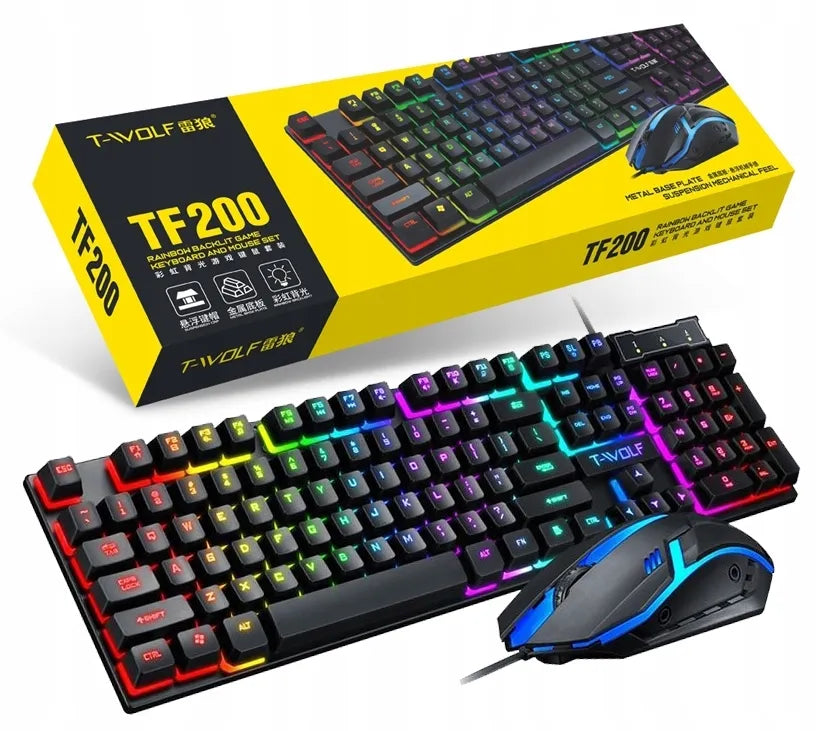 Žaidimų klaviatūros su RGB apšvietimu ir pelės rinkinys