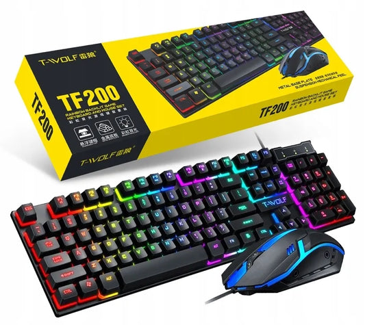 Žaidimų klaviatūros su RGB apšvietimu ir pelės rinkinys