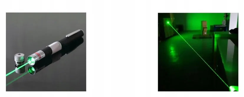 Žalias lazerinis rodyklėlis su stipriu spinduliu, baterijomis ir 5 „Disco“ galvutėmis