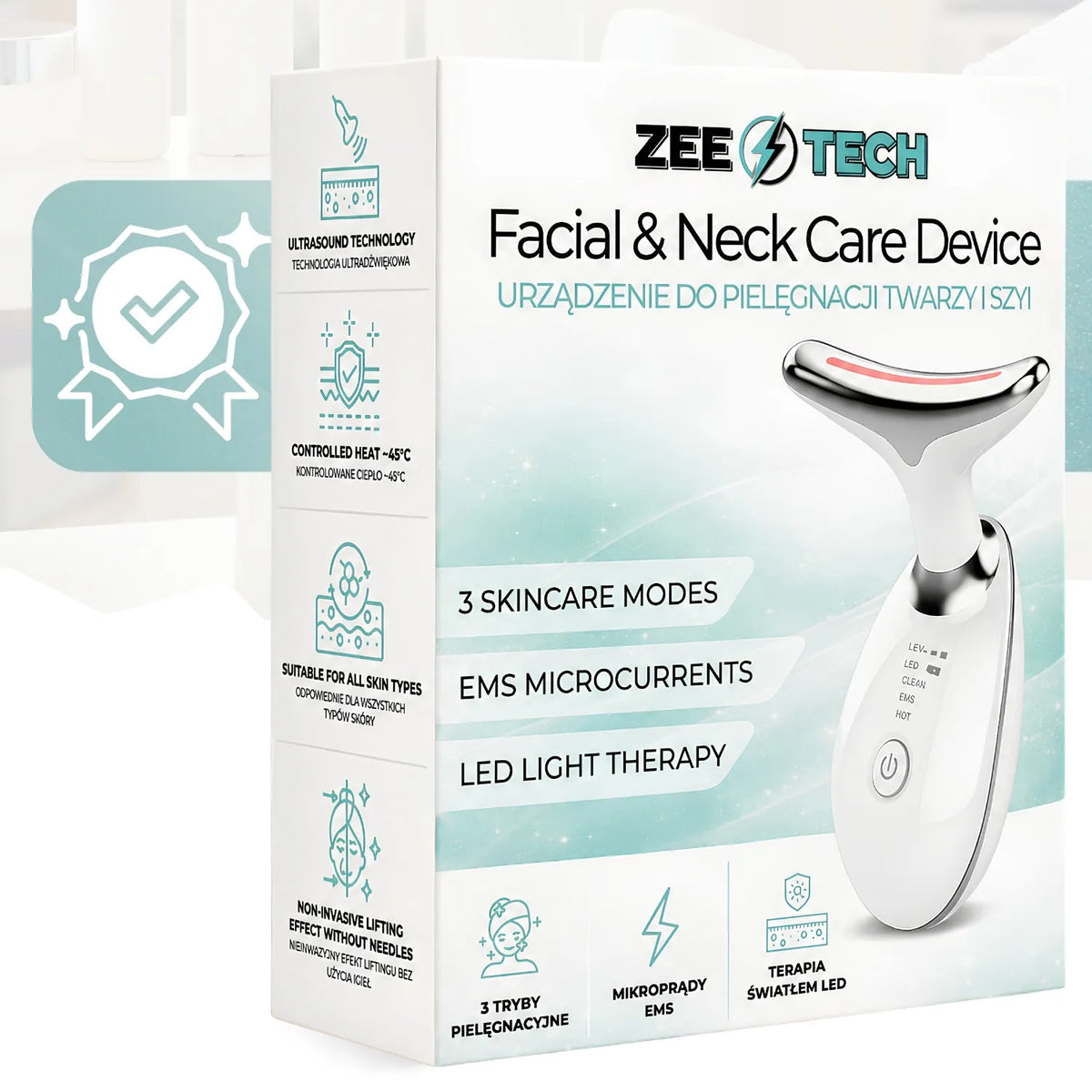 „ZeeTech“ ultragarsinis EMS veido ir kaklo masažuoklis su vibracija