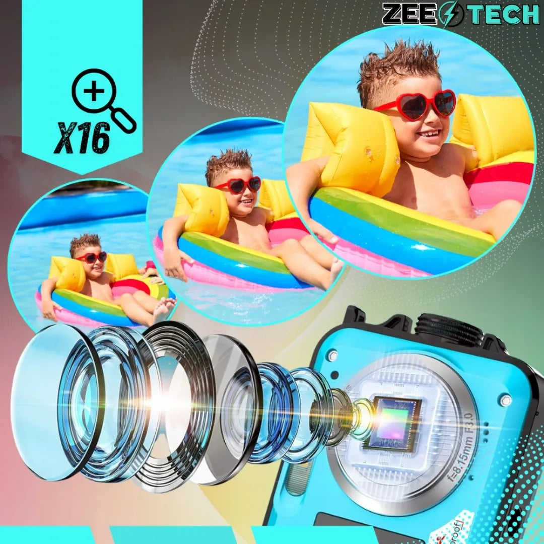 „ZeeTech“ vandeniui atsparus skaitmeninis fotoaparatas vaikams, 48 MP, 16 kartų skaitmeninis priartinimas
