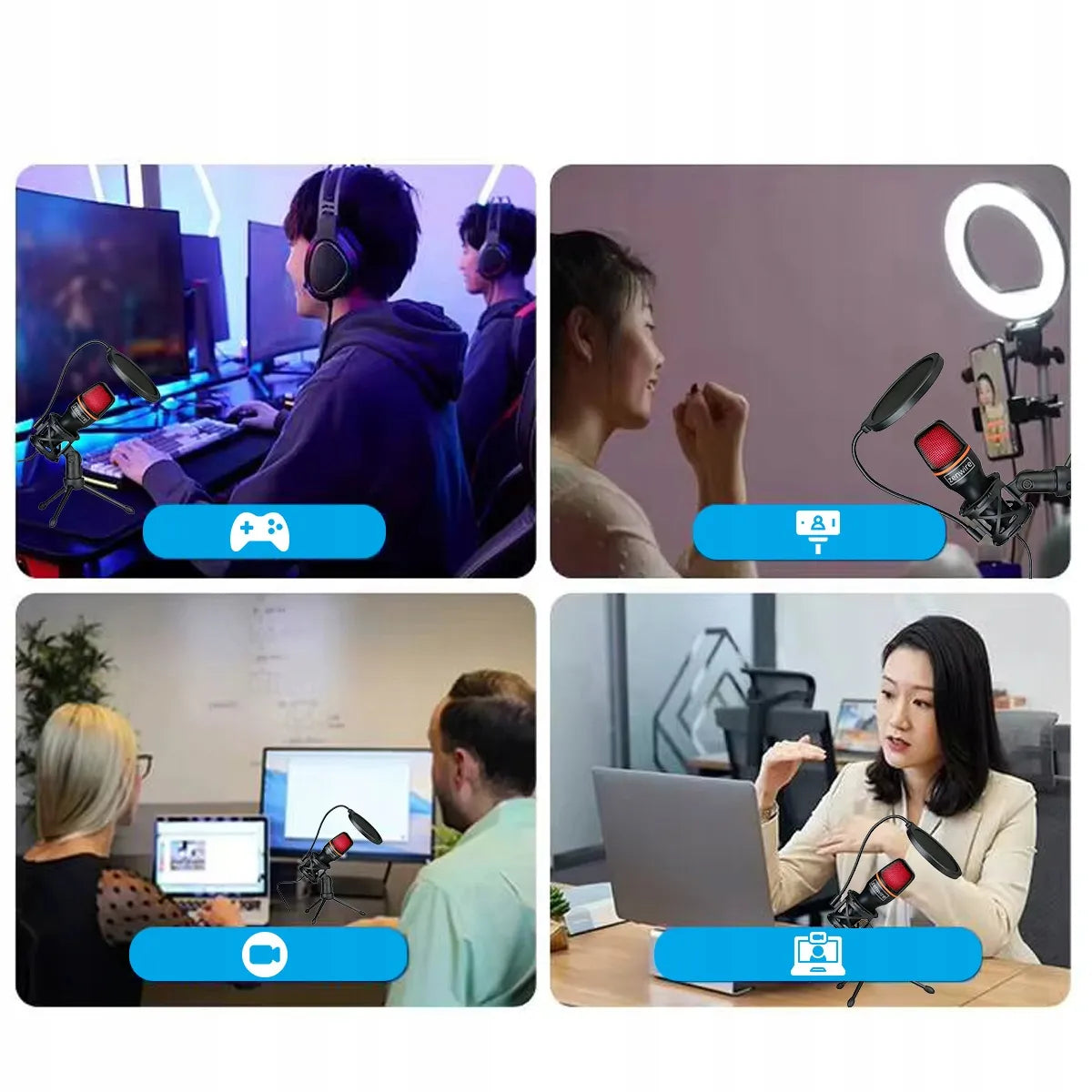 „Zenwire ME4“ kondensatorinis USB-C mikrofonas kompiuteriui ir nešiojamajam kompiuteriui, su stovu ir RGB apšvietimu