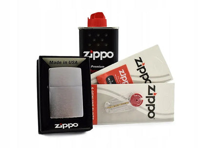 Zippo 200 Brushed žiebtuvėlio rinkinys + benzinas + dagtis + akmenukai priedai