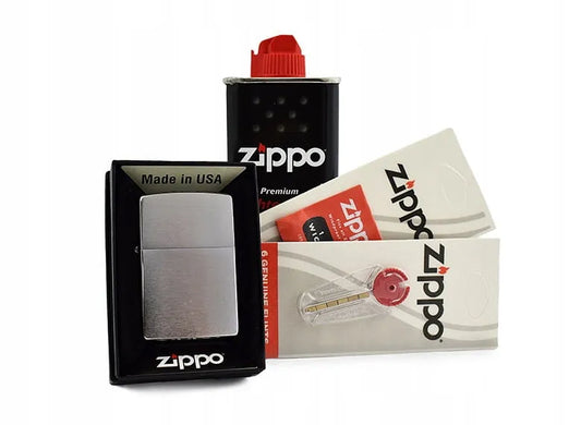 Zippo 200 Brushed žiebtuvėlio rinkinys + benzinas + dagtis + akmenukai priedai