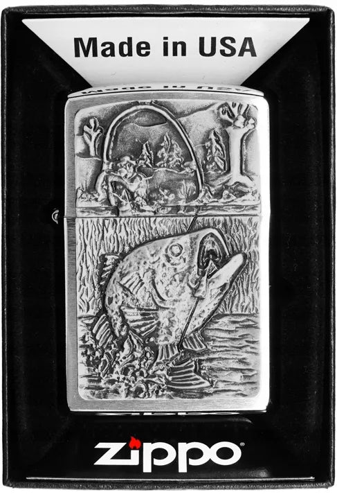 Zippo Fishing Emblem 2000407 vėjui atsparus benzininis žiebtuvėlis